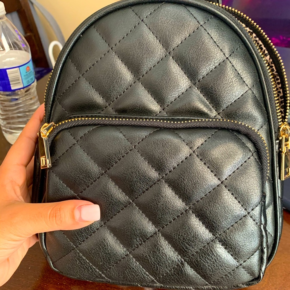 Black Faux Leather medium sized backpack